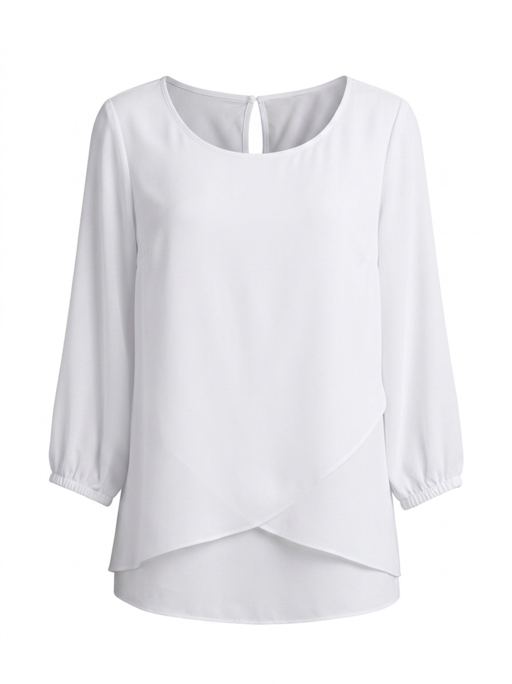 NWT White House Black Market White Double Layer Tunic Blouse Size 6 3/4 Sleeve